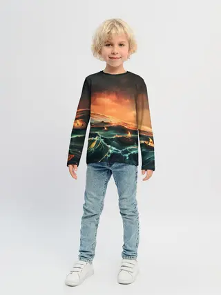 Детский лонгслив / Фэнтези море корабли закат