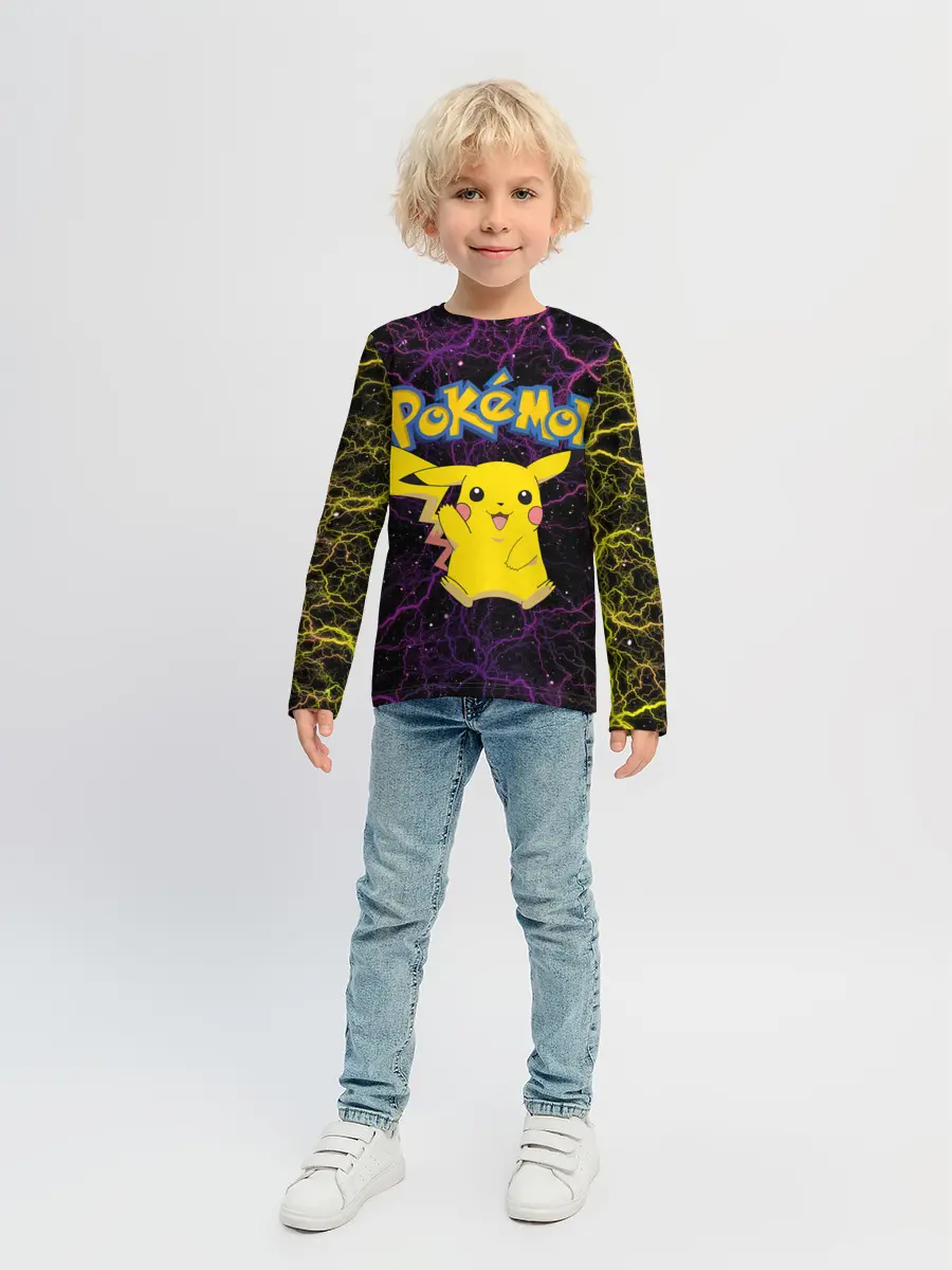 Детский лонгслив / Цветные молнии Пикачу