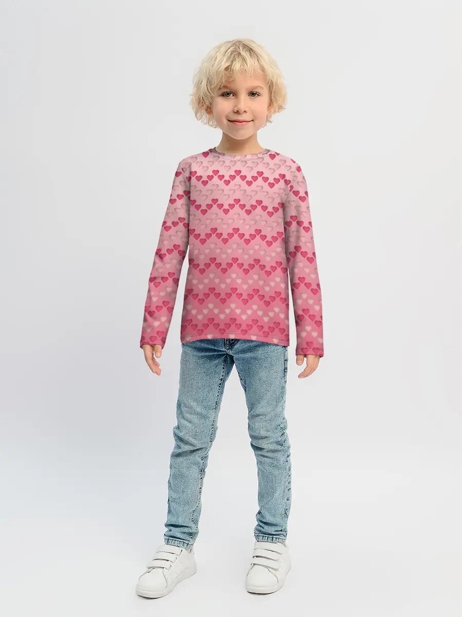 Детский лонгслив / узор милые сердца зигзагами