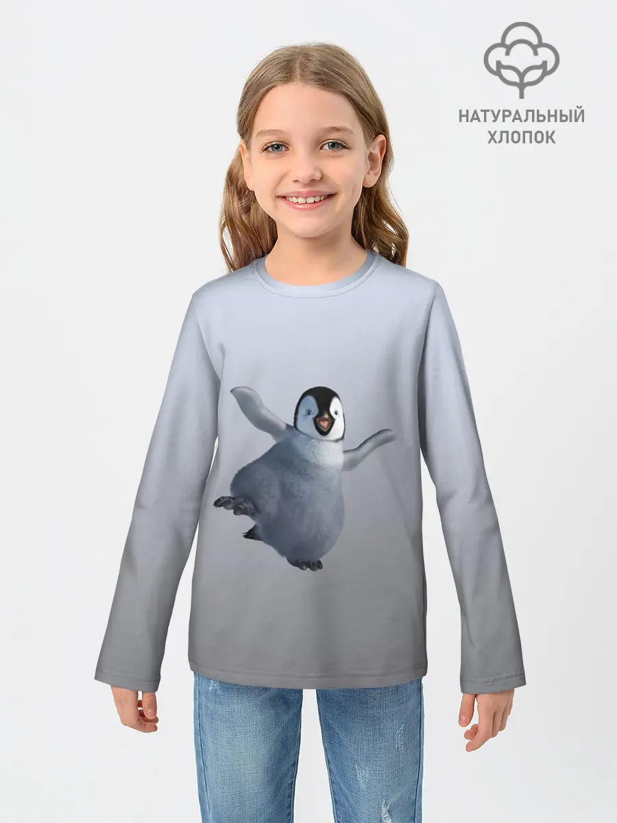 Детский лонгслив / мультяшный пингвин