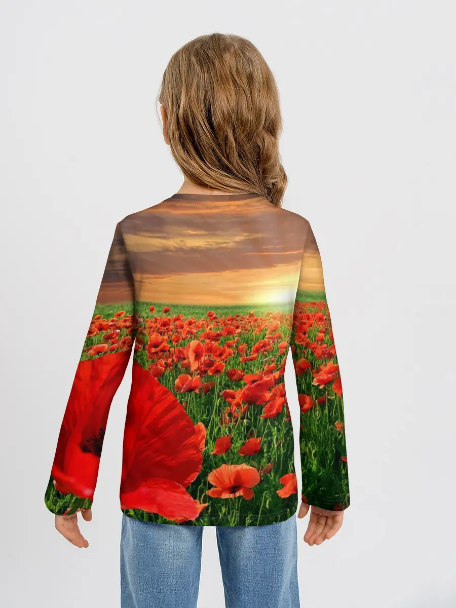 Детский лонгслив / Красный мак на закате
