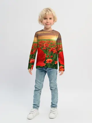 Детский лонгслив / Красный мак на закате