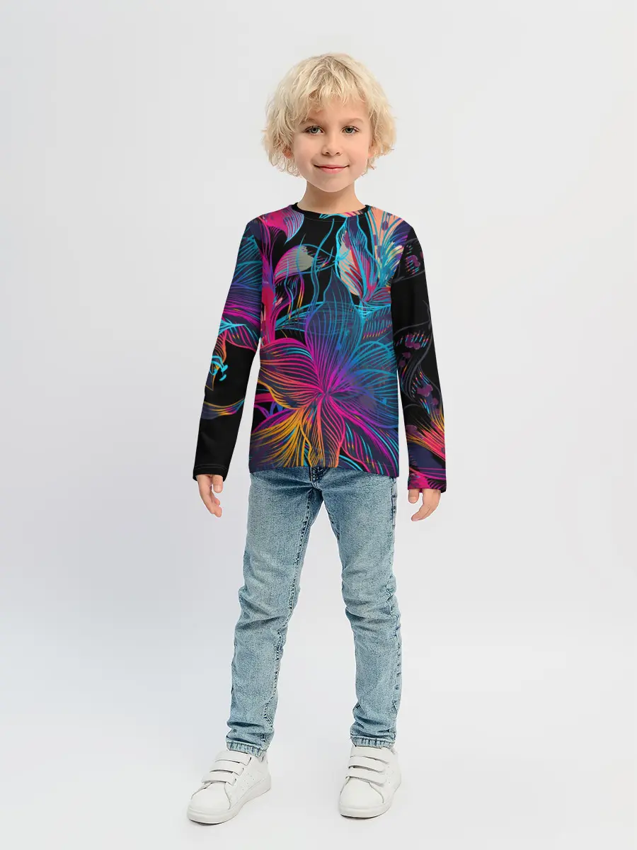 Детский лонгслив / Flowers | Неон