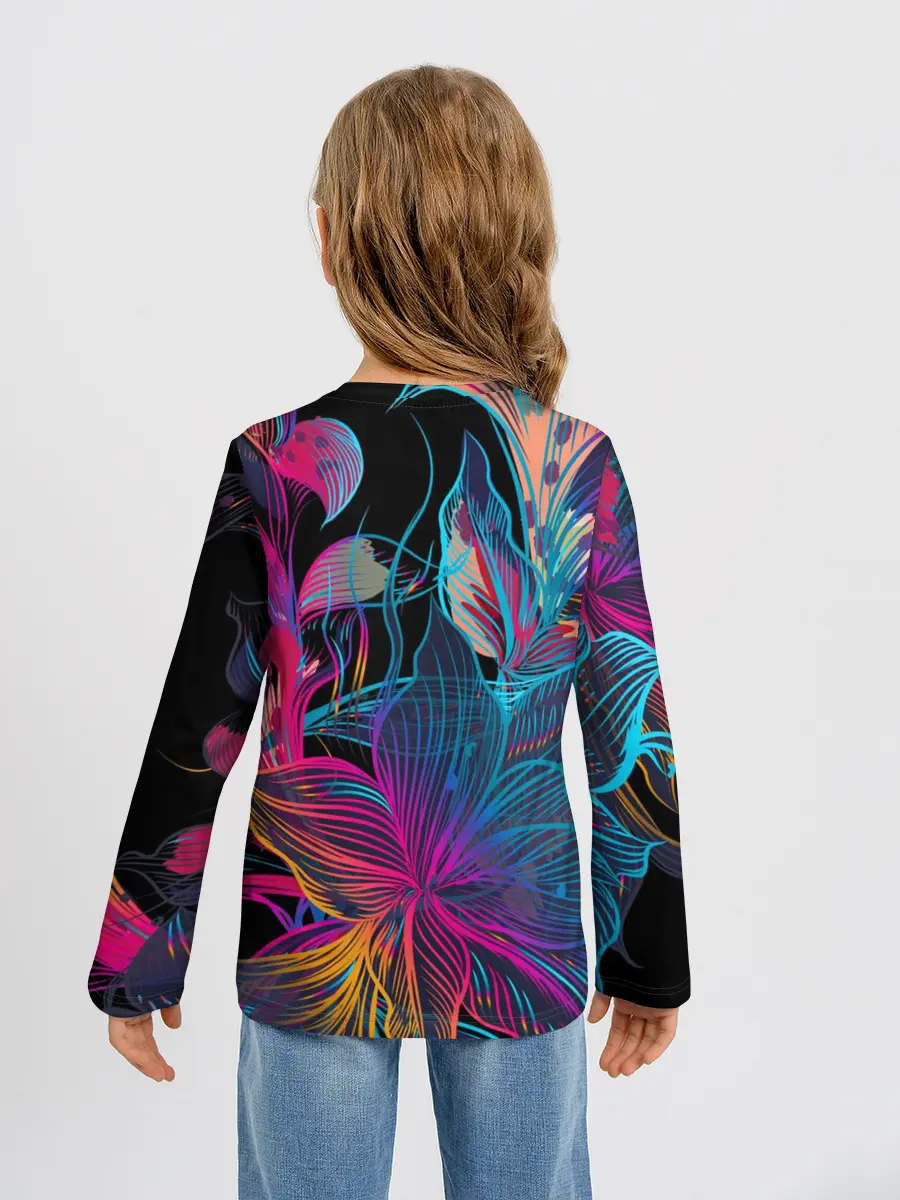 Детский лонгслив / Flowers | Неон