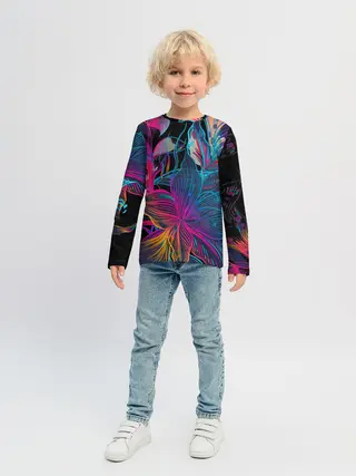 Детский лонгслив / Flowers | Неон