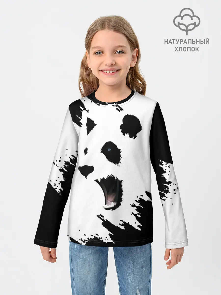 Детский лонгслив / Панда | ЧБ