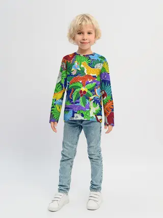 Детский лонгслив / Текстура Холст | Сафари