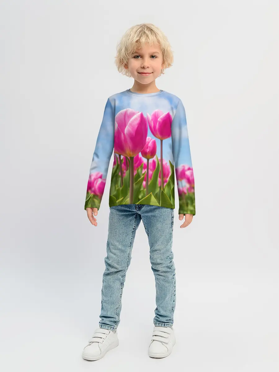 Детский лонгслив / Розовые тюльпаны