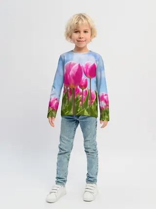 Детский лонгслив / Розовые тюльпаны