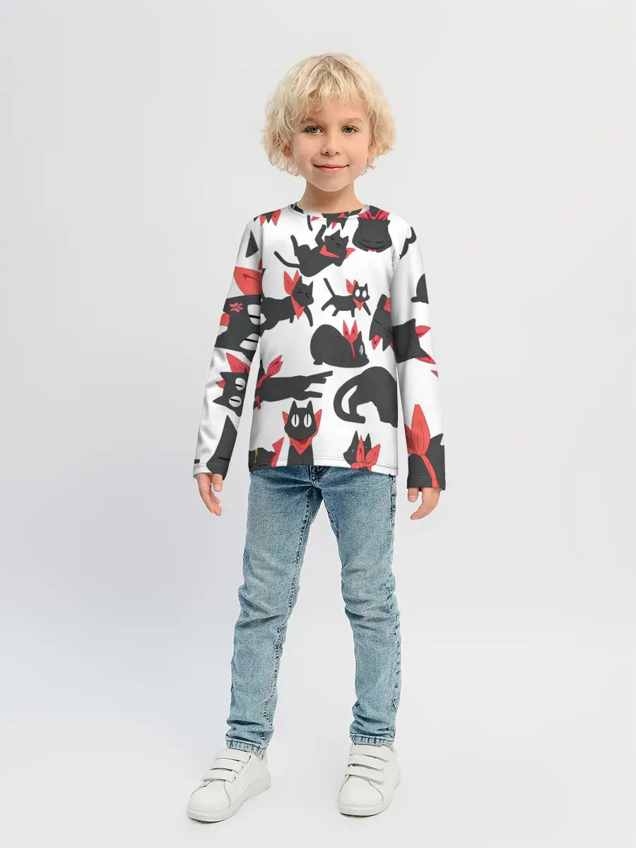 Детский лонгслив / Черный котик