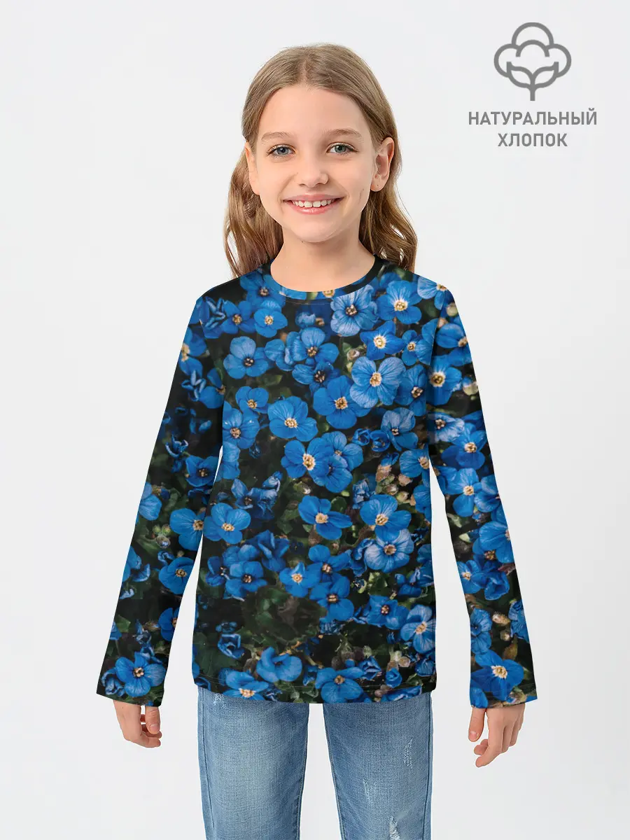 Детский лонгслив / Поле синих цветов фиалки лето