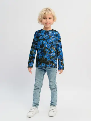 Детский лонгслив / Поле синих цветов фиалки лето