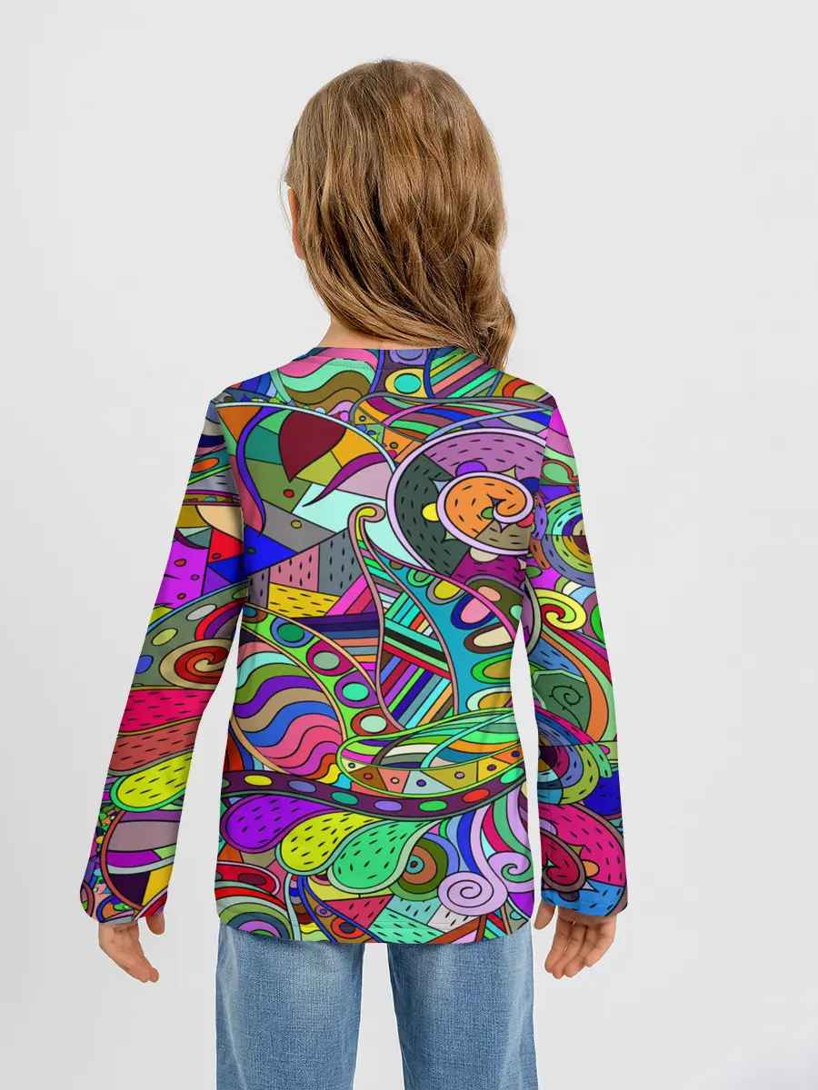 Детский лонгслив / Дудлы узор разноцветный хиппи