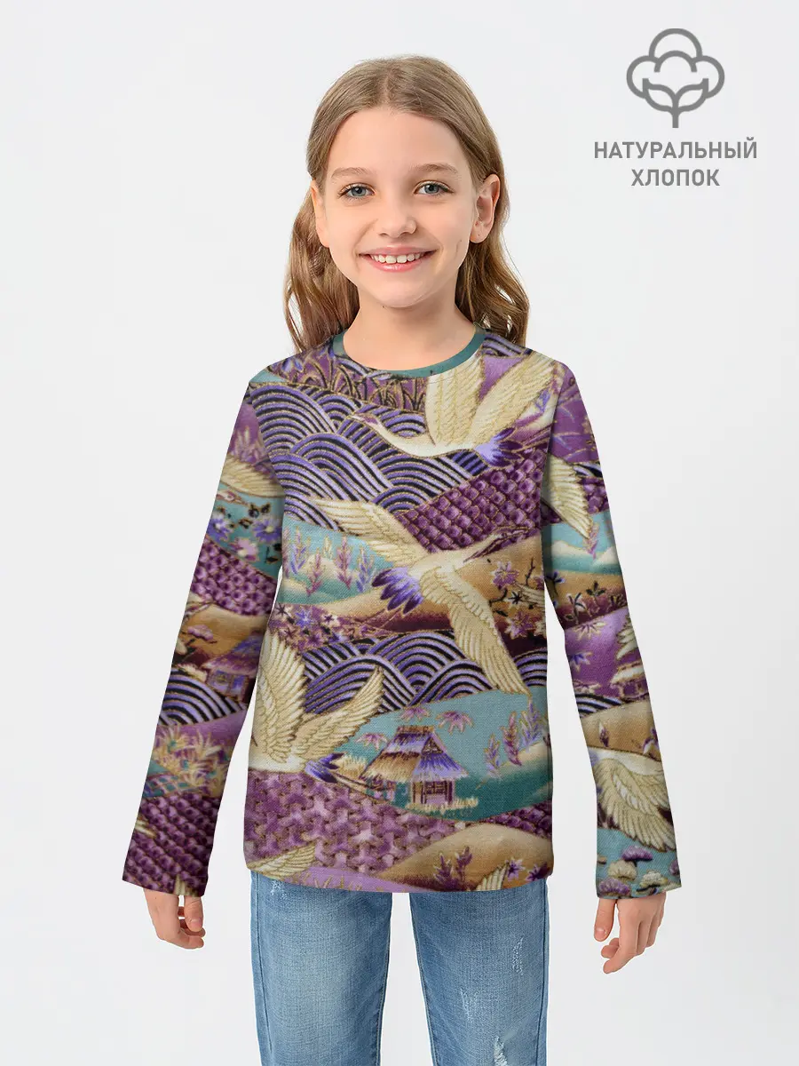 Детский лонгслив / Японская вышивка с журавлями