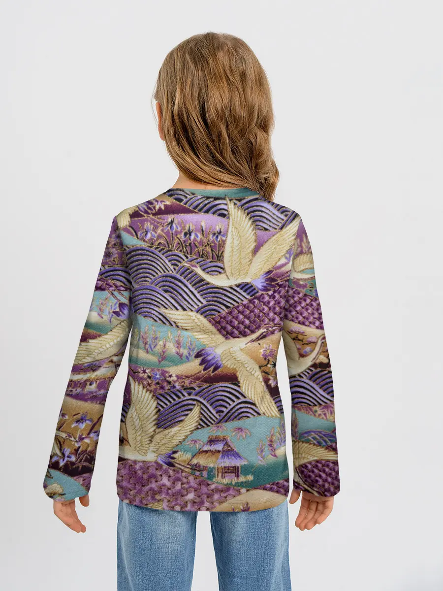 Детский лонгслив / Японская вышивка с журавлями