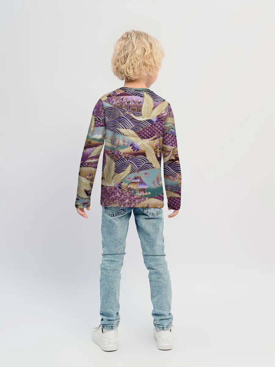 Детский лонгслив / Японская вышивка с журавлями