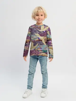 Детский лонгслив / Японская вышивка с журавлями