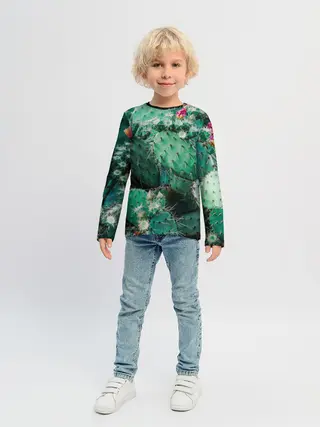 Детский лонгслив / кактусы с цветами реализм