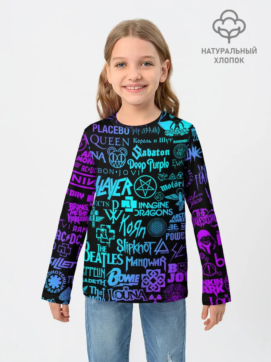 Детский лонгслив / ЛОГОТИПЫ РОК ГРУПП НЕОН