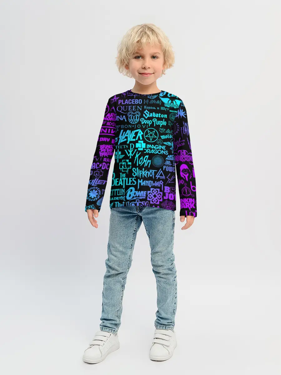 Детский лонгслив / ЛОГОТИПЫ РОК ГРУПП НЕОН