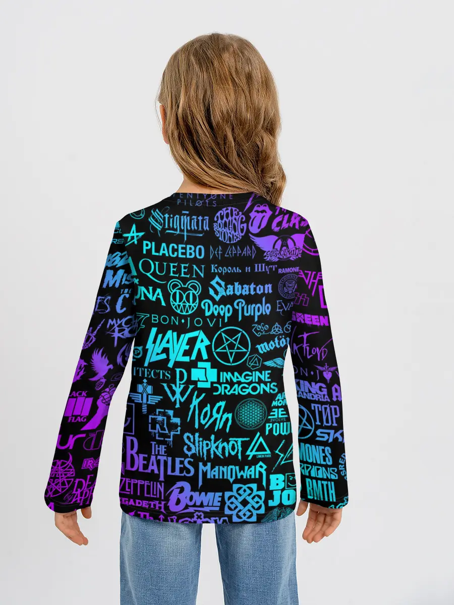 Детский лонгслив / ЛОГОТИПЫ РОК ГРУПП НЕОН