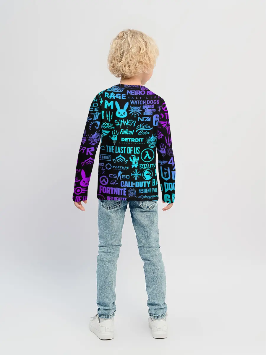 Детский лонгслив / ЛОГОТИПЫ ИГР НЕОН / NEON GAMES LOGO
