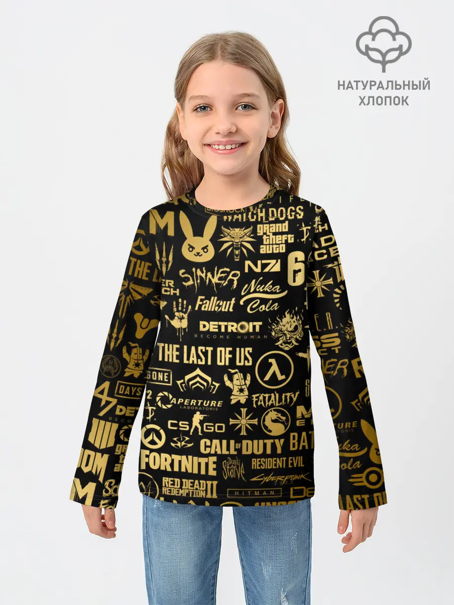 Детский лонгслив / ЛОГОТИПЫ ИГР ЗОЛОТО | GOLDEN