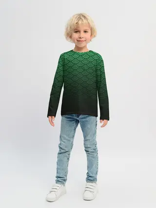 Детский лонгслив / Узор зеленая чешуя дракон