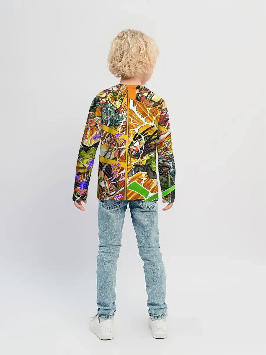 Детский лонгслив / Оранжевый комикс JoJo