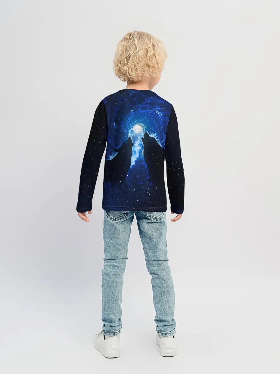 Детский лонгслив / Волки силуэты звездное небо