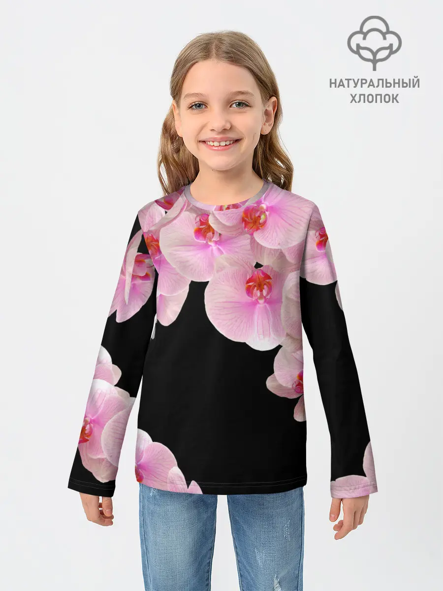 Детский лонгслив / Орхидеи в ночи