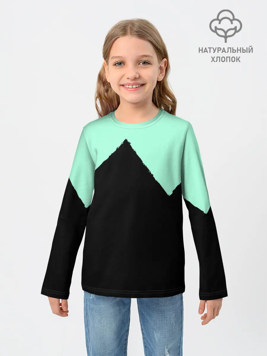Детский лонгслив / неровные зубья черный мятный