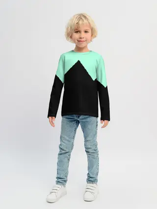 Детский лонгслив / неровные зубья черный мятный