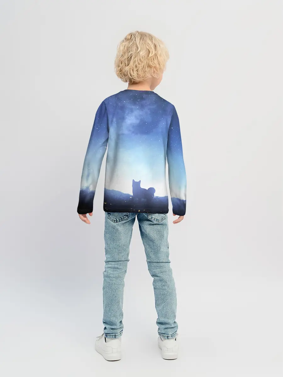 Детский лонгслив / силуэт корги ночь космос дымка