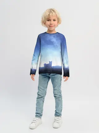 Детский лонгслив / силуэт корги ночь космос дымка