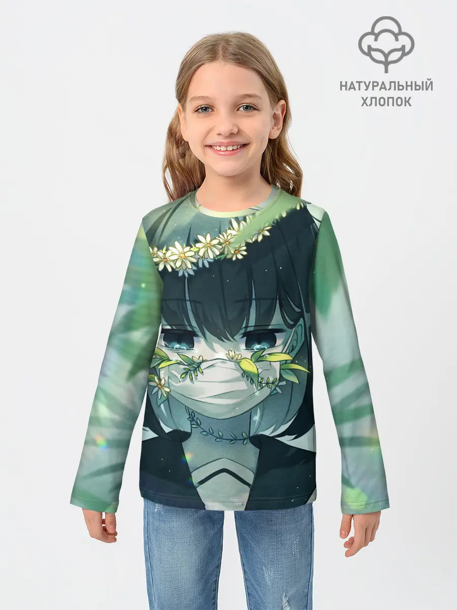 Детский лонгслив / аниме школьница маска цветы