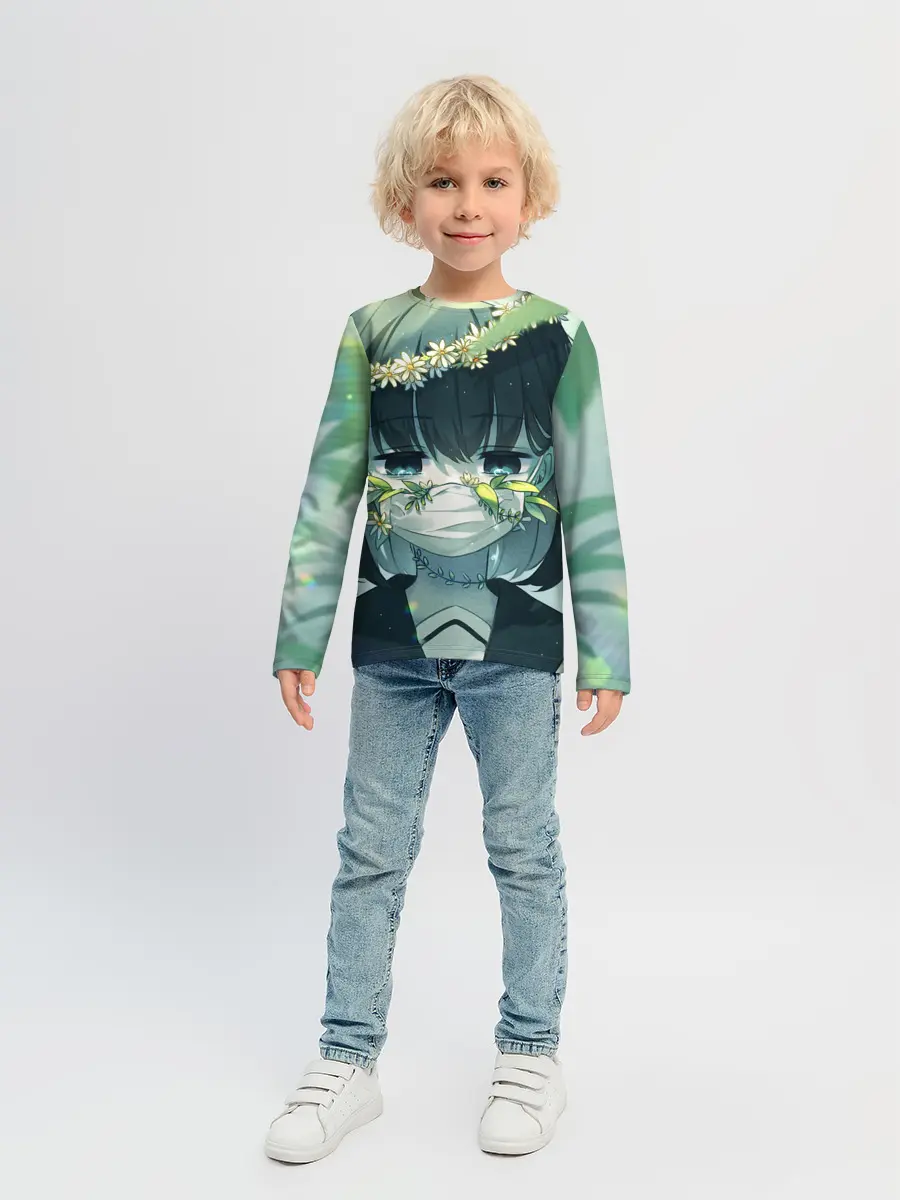 Детский лонгслив / аниме школьница маска цветы