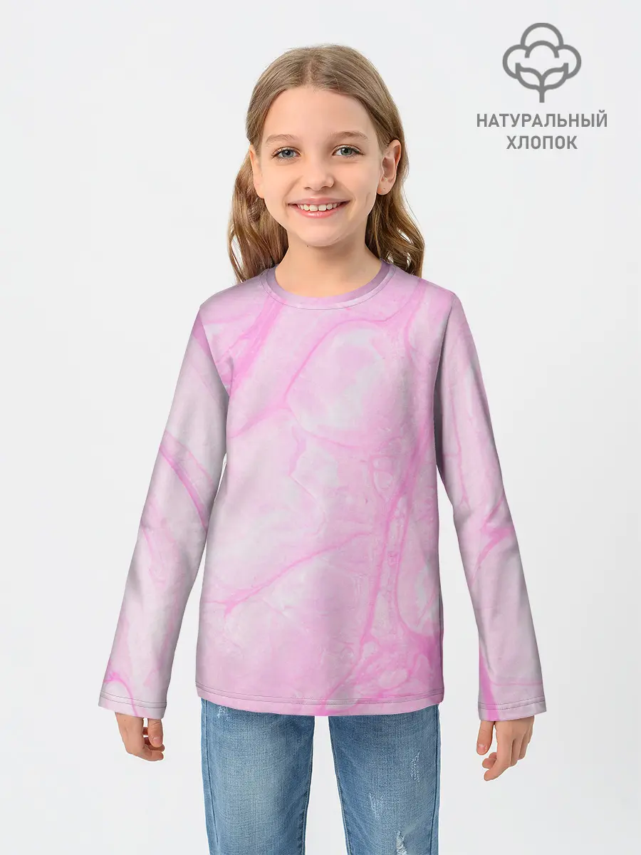 Детский лонгслив / розовые разводы краска зефир