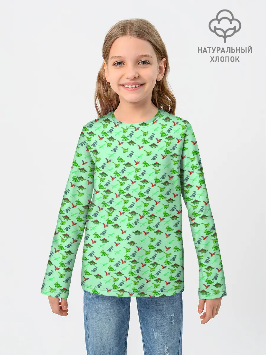 Детский лонгслив / dinosaurs green