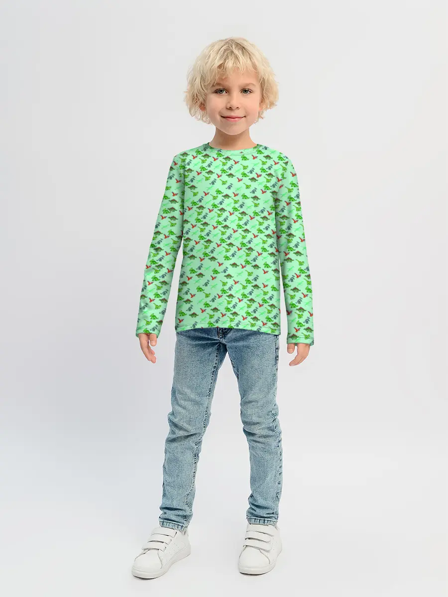 Детский лонгслив / dinosaurs green
