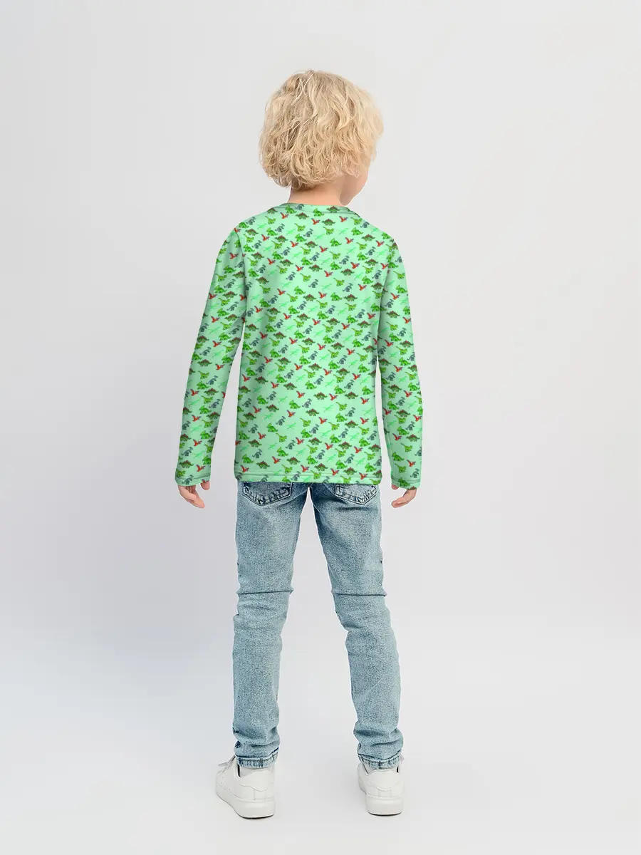 Детский лонгслив / dinosaurs green