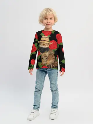 Детский лонгслив / Мачо Котик | Ковбой