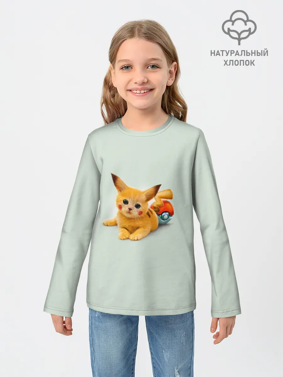 Детский лонгслив / Котенок покемон пикачу арт