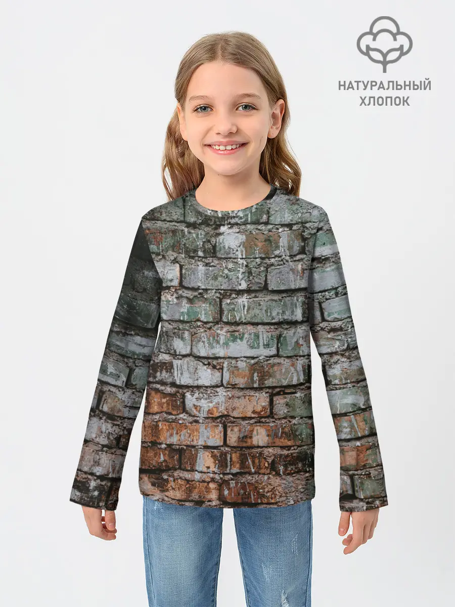 Детский лонгслив / кирпичная стена потеки краска