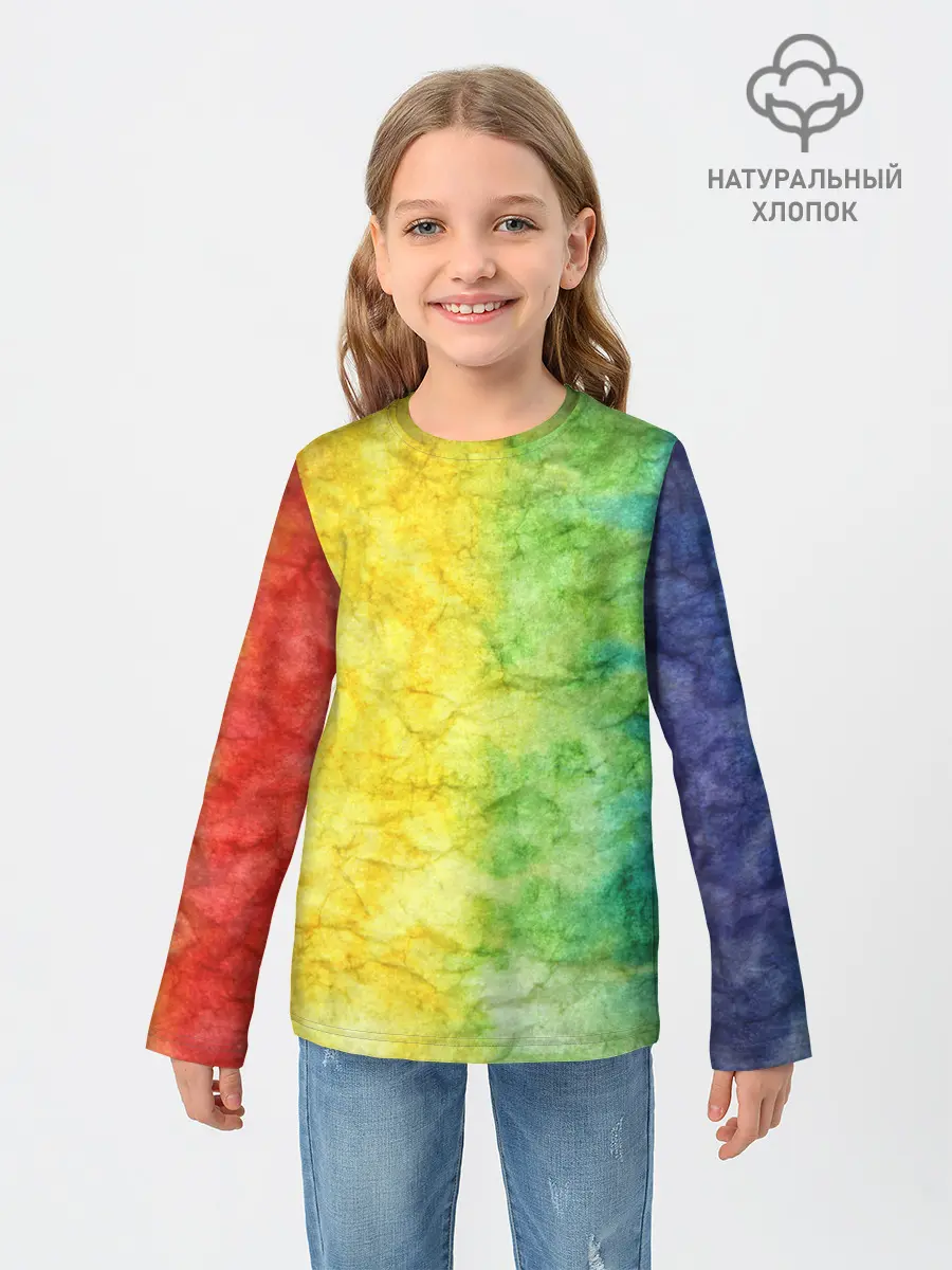 Детский лонгслив / разноцветный акварель градиент
