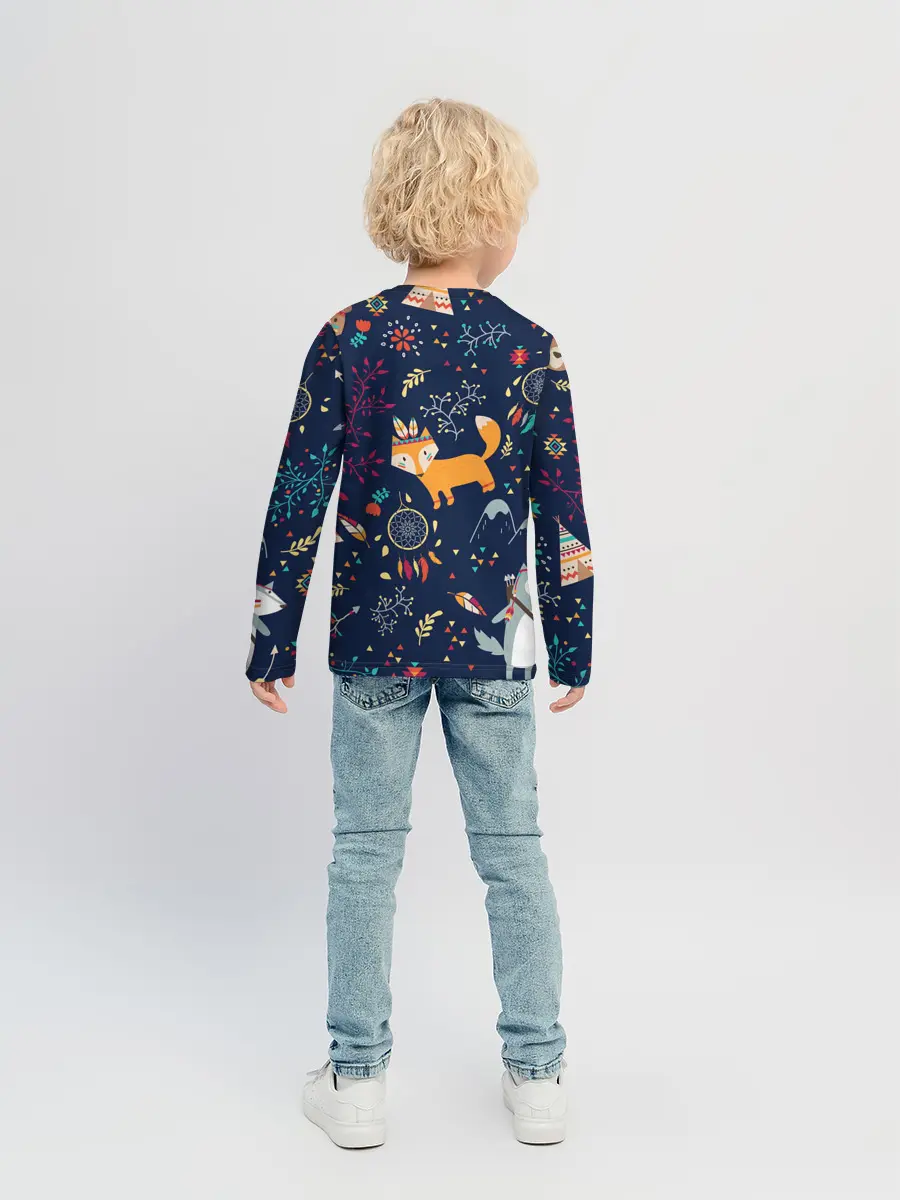 Детский лонгслив / Звери природа индейцы этно