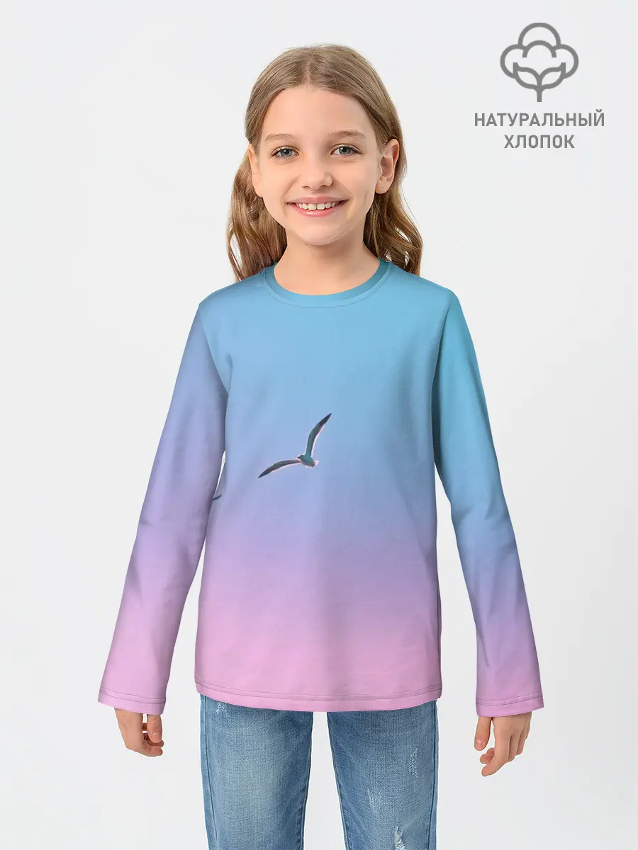 Детский лонгслив / чайки птицы полет градиент