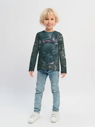 Детский лонгслив / Бульдог морда собакена черного