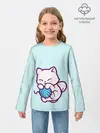 Детский лонгслив / Белый котенок с клубком милый
