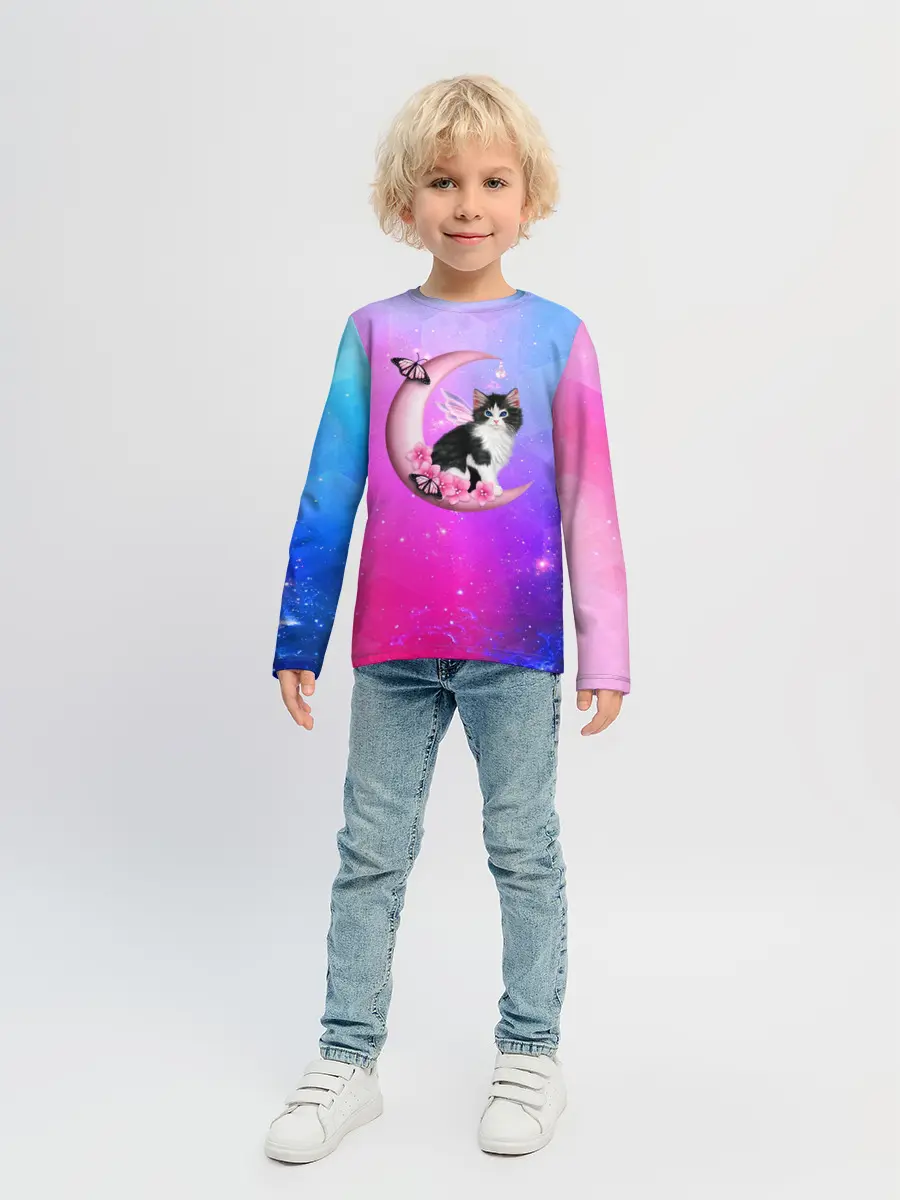 Детский лонгслив / Котик На Луне